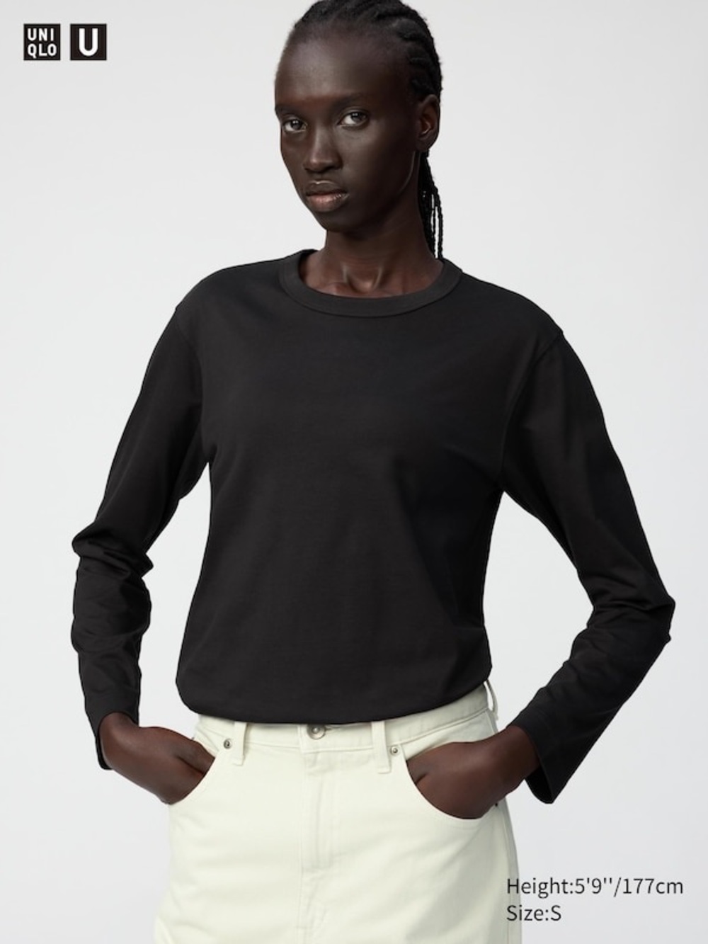 Uniqlo Women Supima Women Cotton Long Sleeve Dress T-Shirt in Black XS NWT